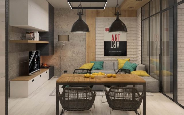 Salon w stylu loftu